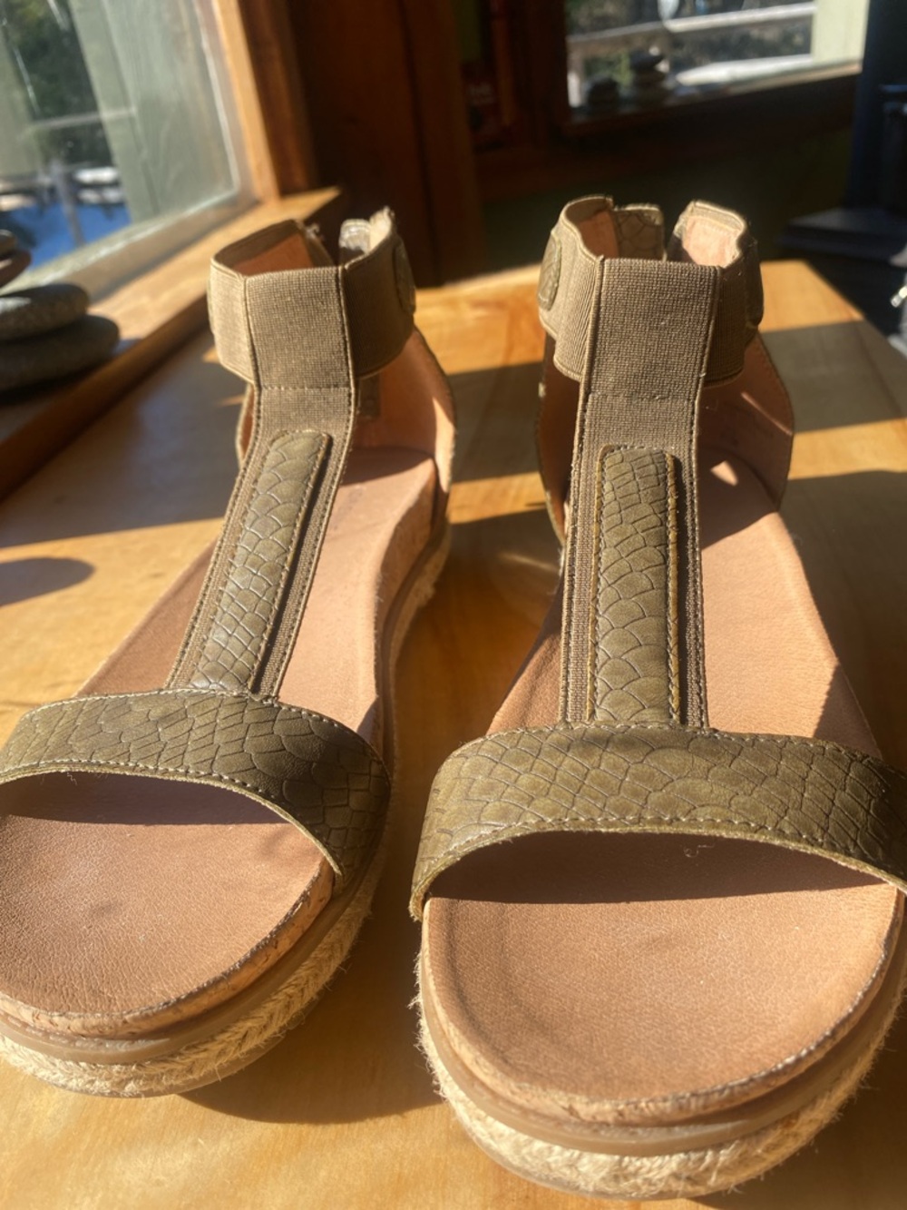 Adrienne Vittadini Olive T-Strap Espadrille Sandals